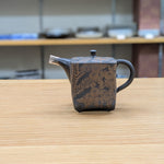 舜園 黒泥野草彫 後手急須