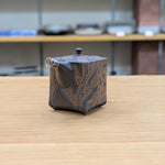 舜園 黒泥野草彫 後手急須