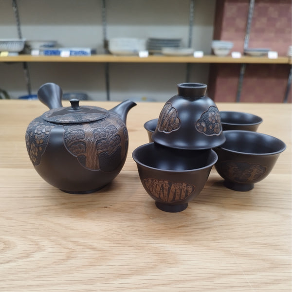 舜園 黒泥松竹梅 茶器揃え