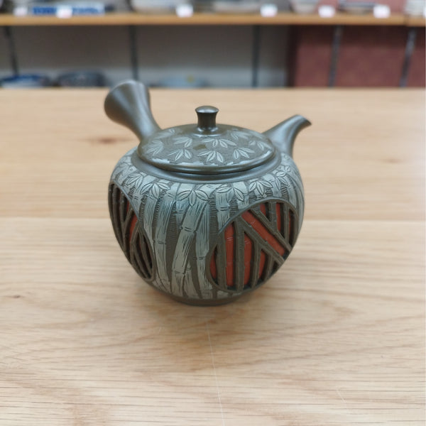 舜園 緑泥 竹透かし 急須