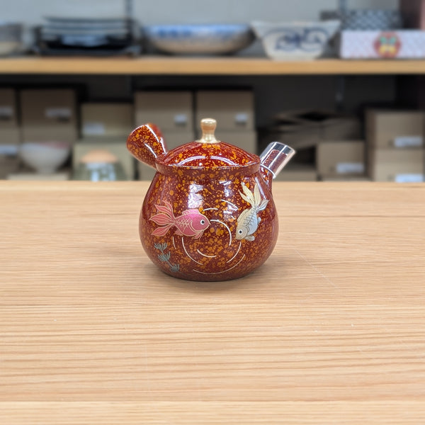 昭龍　赤銀河ナス型金魚　急須