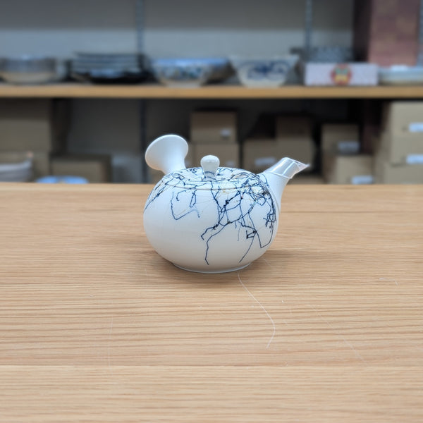 雪月　白泥青藻がけ　丸急須